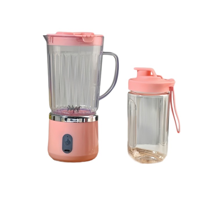Hordozható turmixgép, 600-800ml, 4 pengés, 2 pohár, világos rózsaszín