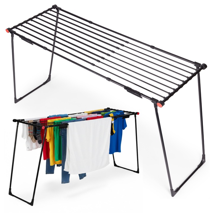 ModernHome teleszkópos ruhaszárító, 19 méter, fekete, mérete 102x174cm