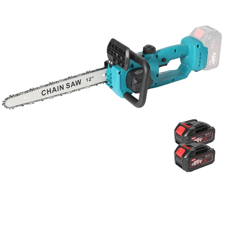Elektromos láncfűrész, kefe nélküli motor, könnyű kivitel, 2 akkumulátoros készlet, 12 hüvelyk