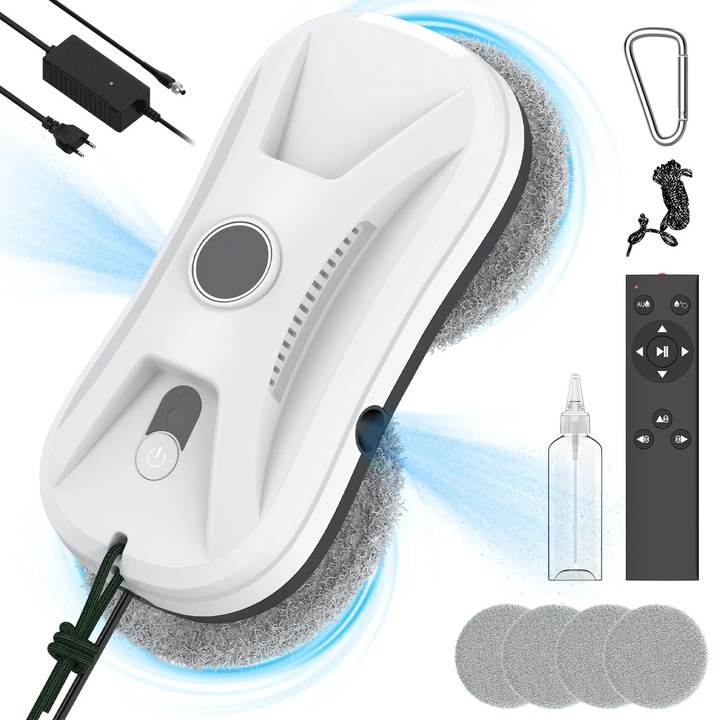 Уред за почистване на прозорци, автоматична работа, ултратънък дизайн, капацитет на резервоара 60 мл, ЕС щепсел