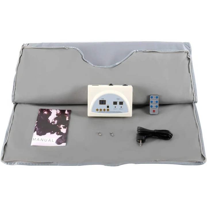 Patura sauna cu infrarosu, portabila, 180x80cm, 650W, 35-80°C, temporizator 15-60 minute