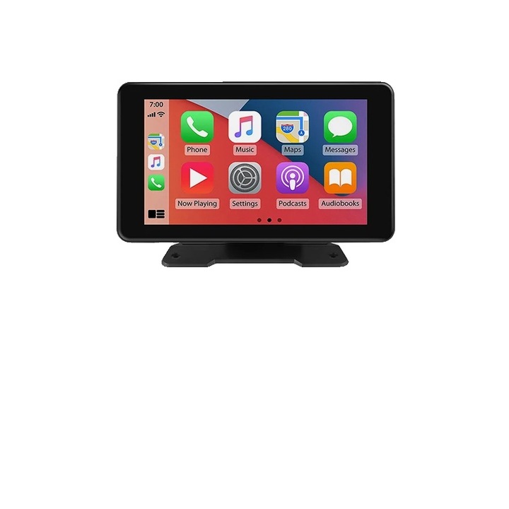 Мултимедиен монитор за кола 7 инча, безжичен CarPlay, монтаж на предното стъкло или таблото, свързаност Bluetooth 5.0, захранване DC 12V