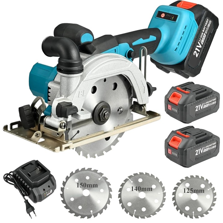 Циркуляр, регулируем ъгъл, безчетков мотор, 2 батерии, 54мм дълбочина на рязане, 150мм стандартно острие