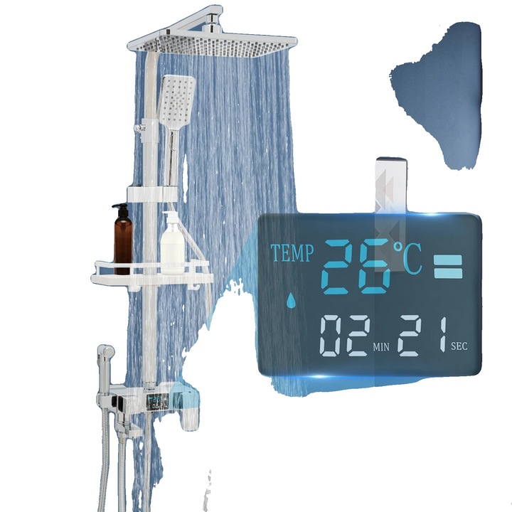 Coloana de dus, 360° dus superior rotativ, patru moduri de iesire a apei, argintie