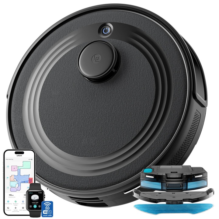 Aspirator robot M2S, putere de aspiratie 10000Pa, navigare laser, culoare neagra, timp de functionare 240 minute