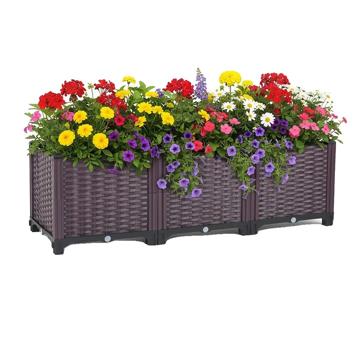 Ghiveci ridicat, 40cm adancime, design rattan, material polipropilena, pentru flori si legume