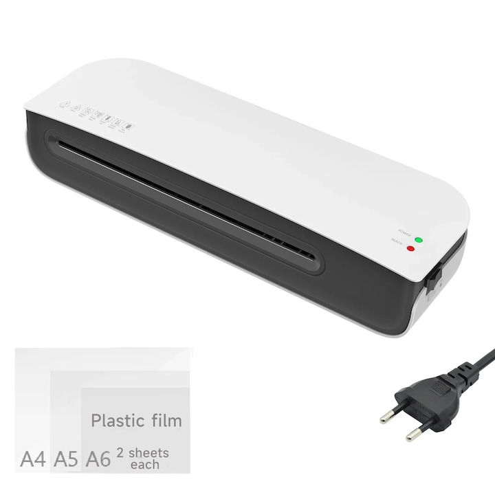 Aparat de laminat, alb/negru, dimensiuni A4-A6, operare calda si rece, incalzire rapida