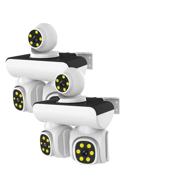 2 db 360 fokos, Wi-Fi-s, Fali rögzítésű, 15MP felbontású, IP66-os, fehér térfigyelő kamera szett