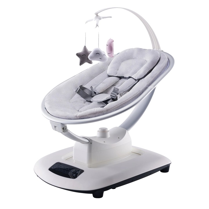 Balansoar bebelusi, 5D tehnologie de vibratie, mecanism de inclinare adaptiv, gri deschis, 0-6 luni