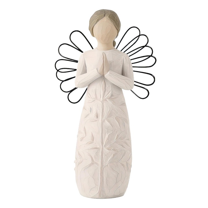 Imádkozó Angyal Figura - Gyanta Feng Shui Szobrocska Irodába Drótszárnyakkal - Inspiráló Dekoráció Otthonra vagy Irodába, Béke, Remény és Gyógyulás Ajándékául