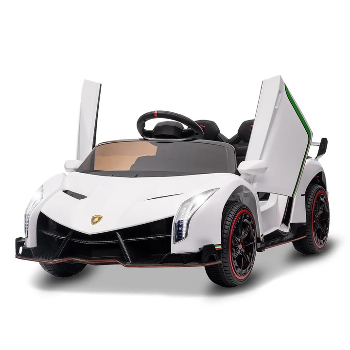Elektromos autó gyerekeknek 12V, sport ride-on autó, ollóajtók, távirányító, LED lámpák, akkumulátoros, Fehér
