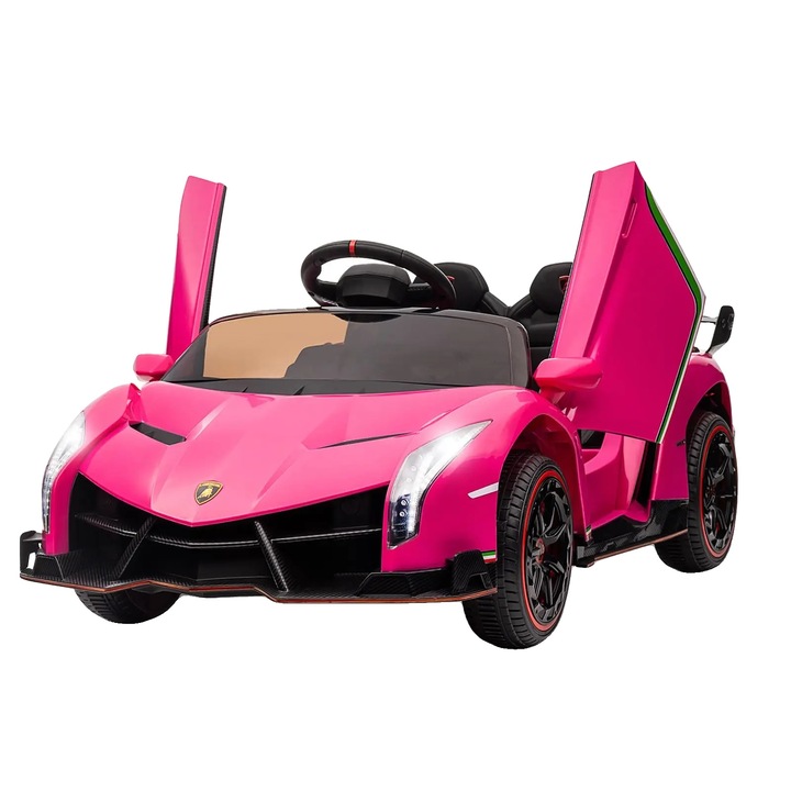 Masinuta electrica rosie trandafiriu cu telecomanda, 4 roti, 14 ani+