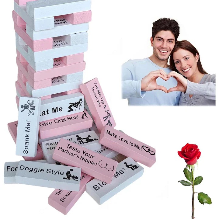 OVERTANG fa építőkocka játék pároknak, 48 darab, rózsaszín, 10x10x20cm