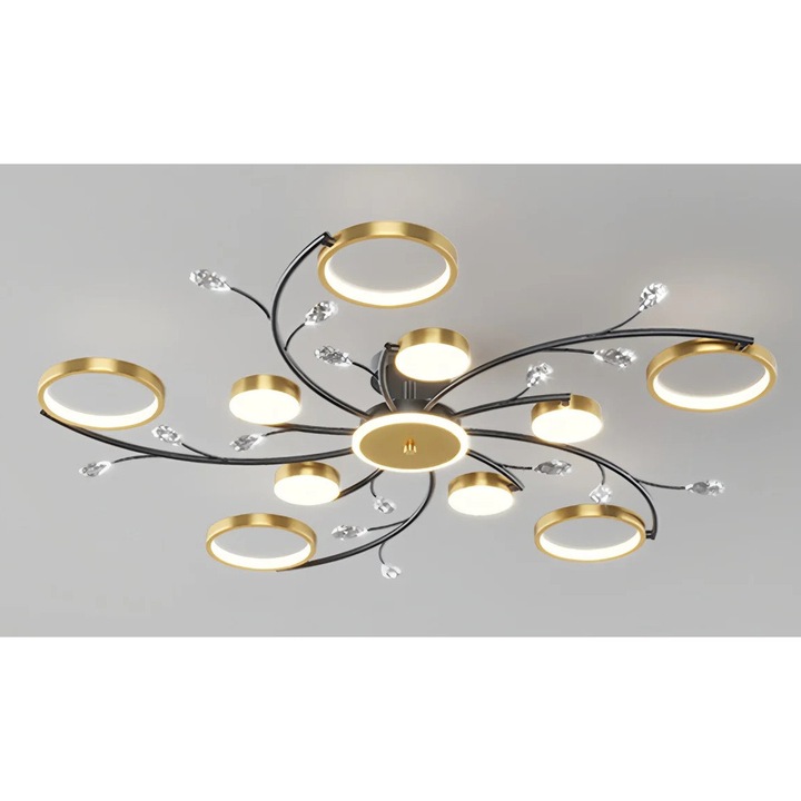 Lustra moderna, fier si acrilic, 10 lumini, control inteligent, dimabil