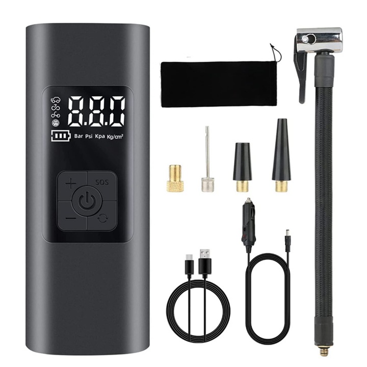 Compresor auto portabil HOUKEA G5227, fara fir, 150 PSI, 20 L/min, negru