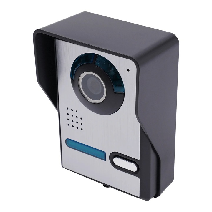 Videó kaputelefon, 17,8 cm-es színes kijelző, éjjellátó kamera, vezetékes csengő, 1 kamera és 2 monitor, HD felbontás, fekete