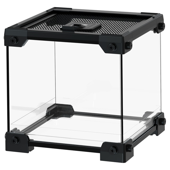 Terariu din sticla Repti-Zoo, 20x20x20cm, cu plasa, impermeabil, cu fereastra de hranire