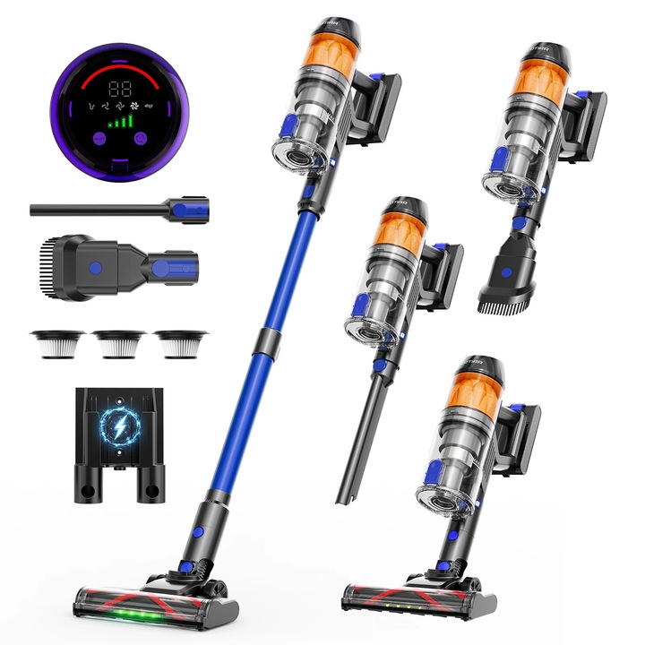 Aspirator fara fir 500W, HEPA, albastru, 39x32x19cm, putere 40kPa