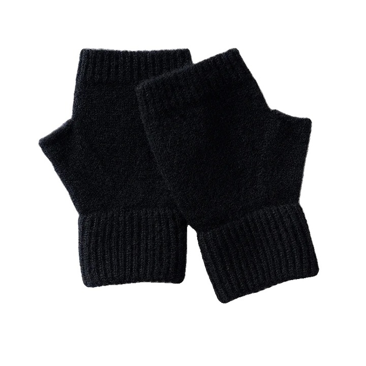 Ръкавици, Мериносова вълна, Дизайн без пръсти, Черен, Един размер