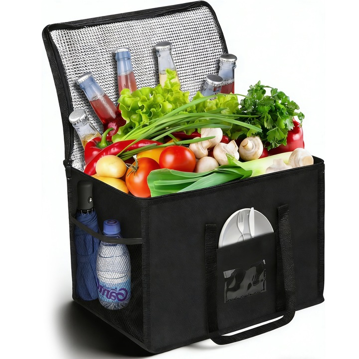 Geanta termoizolanta pliabila YOUKUKE, capacitate 50L, negru, 45x31x36cm