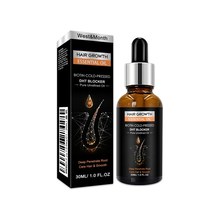 Ulei esential pentru cresterea parului, tratament pentru par uscat, deteriorat, ginger, aloe vera, 50ml, West&Month