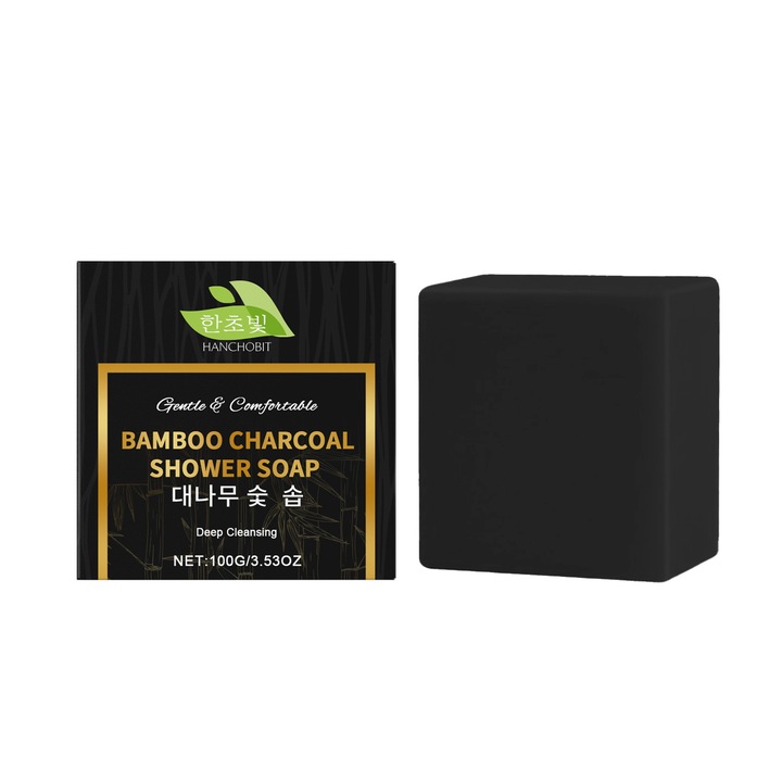 Sapun de baie din carbune de bambus, HANCHOBIT, curatare profunda, ulei de masline si ulei de cocos, 100g