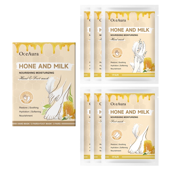 Kéz- és lábmaszk szett, Mézes tej, OceAura