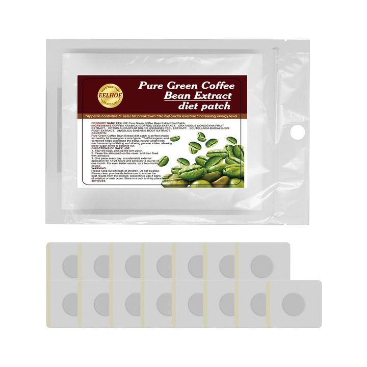 Plasturi pentru buric, 15 bucati, extract de cafea Arabica, organic, imbunatateste metabolismul, EELHOE