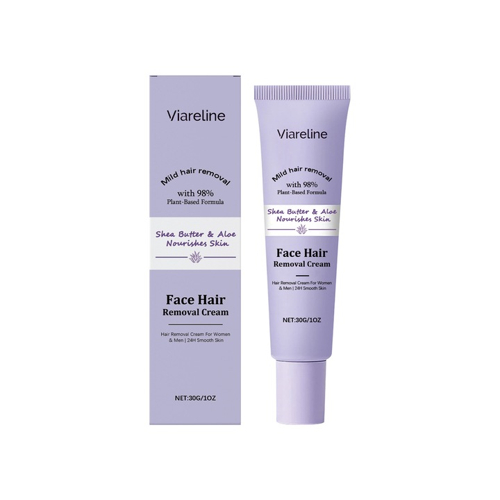 Crema depilatoare faciala, Viareline, indeparteaza parul, 100ml, fara necesitatea lamelor sau hartiei de ceara