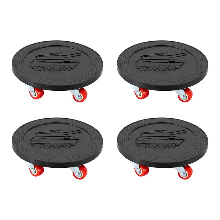 Set mutare mobilier, 4 Dolly-uri rotunde cu 6 Roți, Negru, Capacitate 500 kg