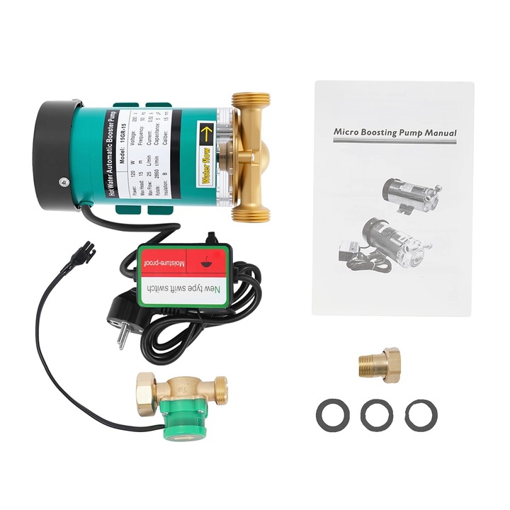 Помпа за надуване, 220V, автоматична, конструкция от неръждаема стомана, 25 л/мин, 20x12x10см, циан