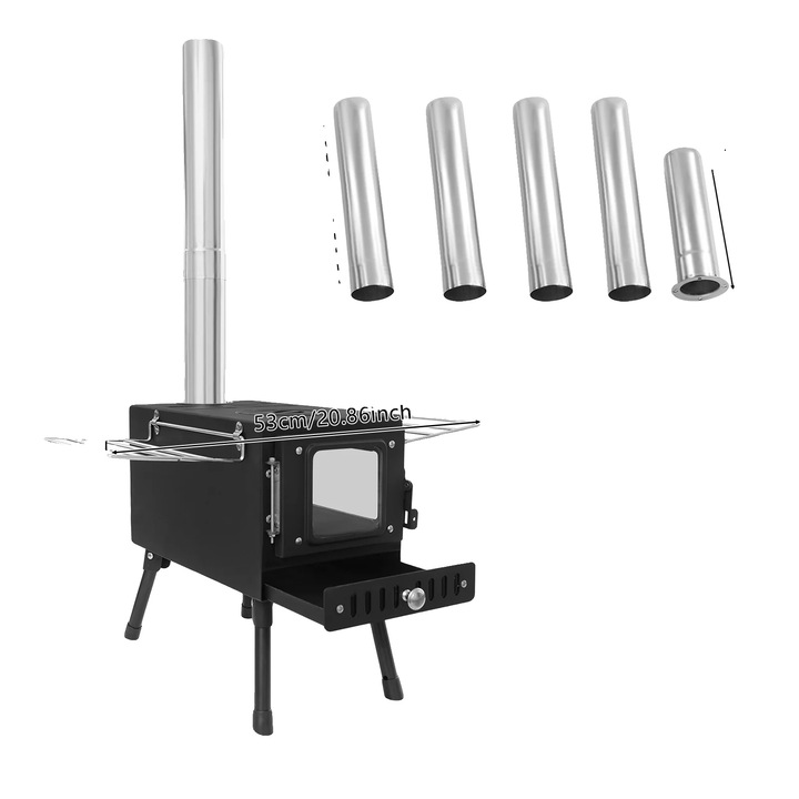 Arzator camping, design portabil, rezistenta la temperaturi ridicate, negru, pentru pana la 5 persoane