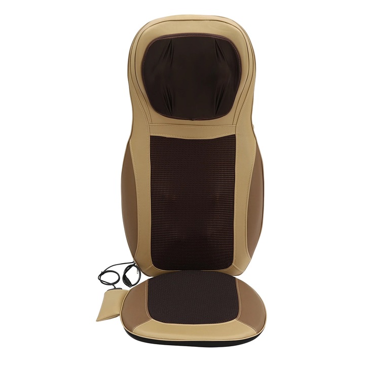 Shiatsu masszázspárna székhez, hátra és nyakra, 70 W, 3 masszázsprogram, fűtés funkció, állítható magasság, világos bézs