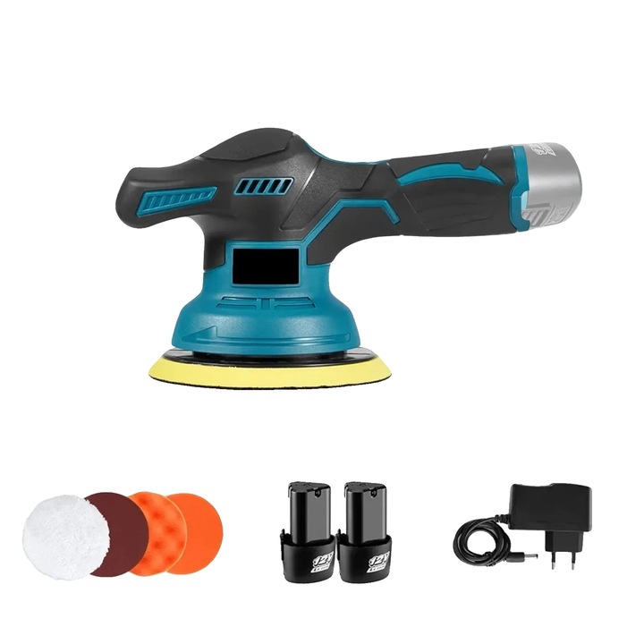 Polizor electric pentru masini, 3000 RPM, 8 viteze, set cu 2 baterii, design compact