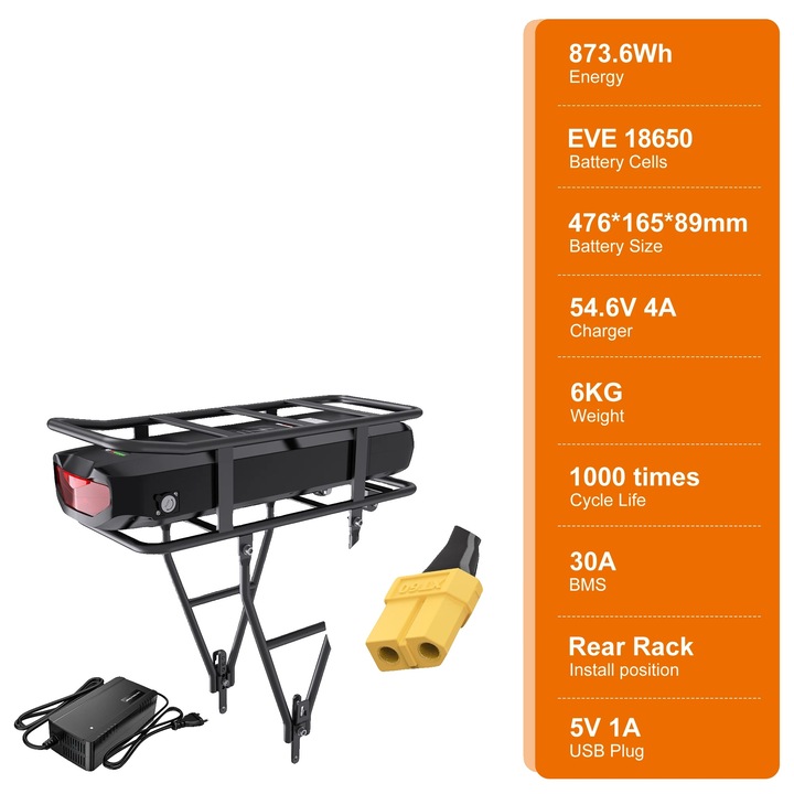 Baterie electrica 48V18.2Ah, compatibilitate universala, sistem de management al bateriei, incarcator 4A