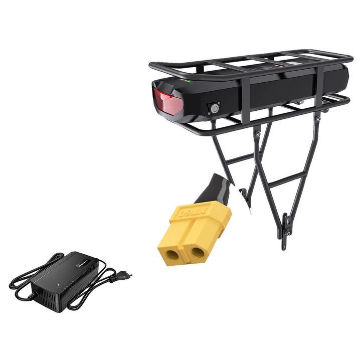 Baterie electrica pentru bicicleta, 20 Ah, 48V, montare pe suport spate, incarcator 4A