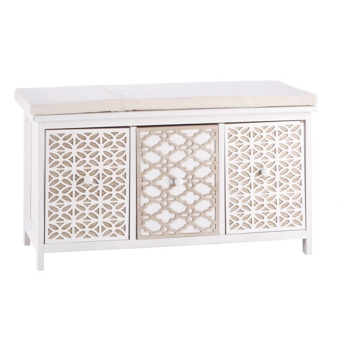 Banca lemn alb maro 80 x 35 x 42 cm