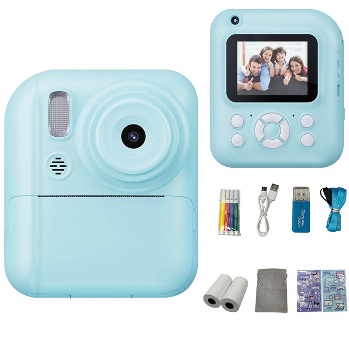Детски моментален фотоапарат, Aiorber, 100W, 2,4 инча екран, син, 1200 mAh