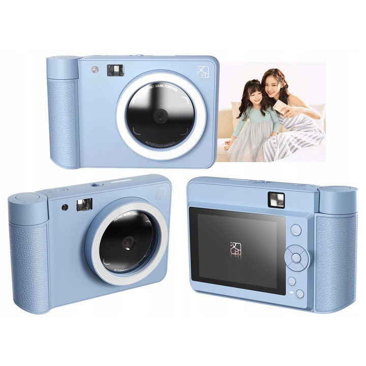 Моментална фотокамера HANIN Z1, 5 MP, Bluetooth, синя, комплект с 5 листа хартия ZINK