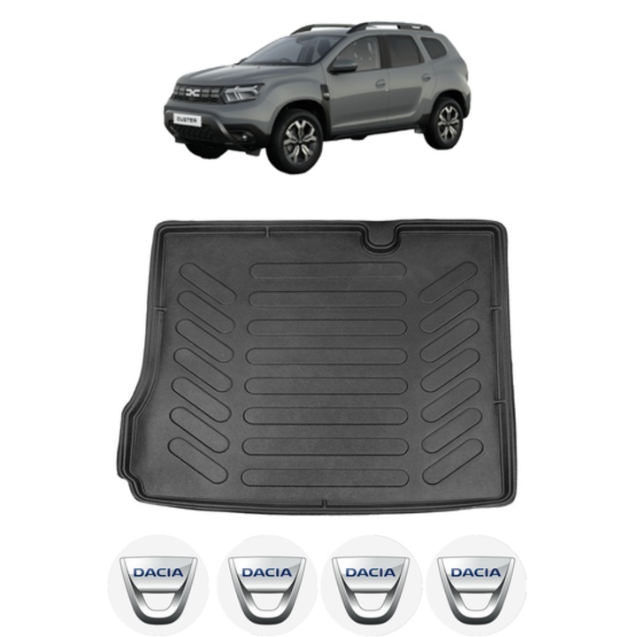 Tavita Portbagaj DACIA DUSTER 4X2 HM din 2018-2022, CRI-FLO, Protectie Portbagaj Auto, 4x Stickere auto cu DACIA