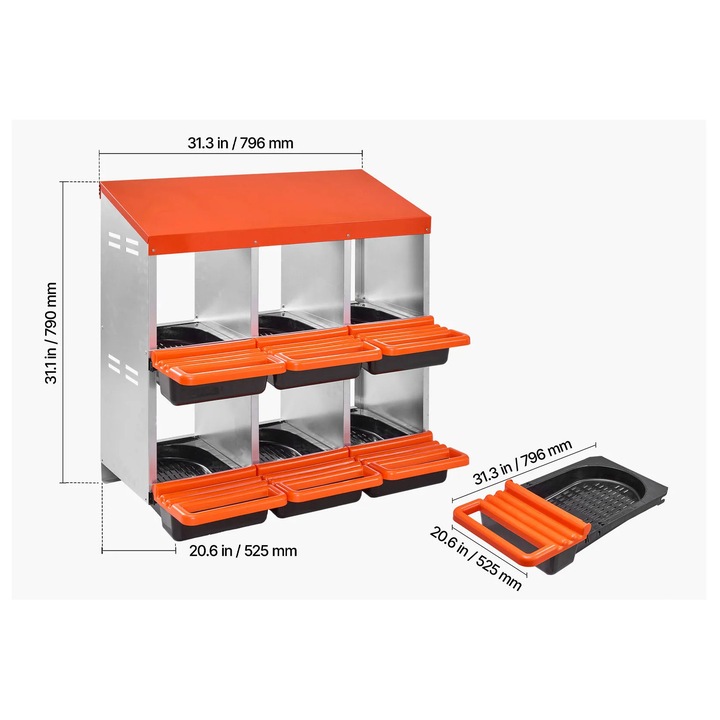 Cuibar pentru oua de gaina, 6 sloturi, constructie durabila, colectare usoara a oualor