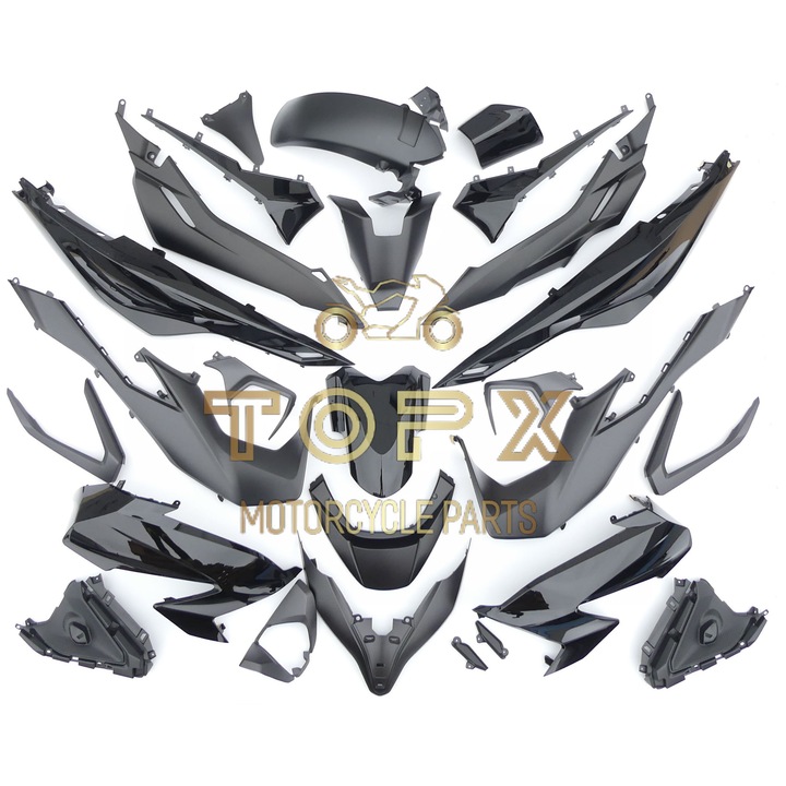 Set caroserie TopX pentru Honda NSS 125 Forza, 26 piese, negru lucios