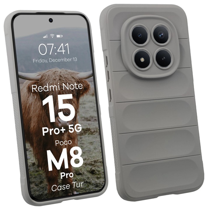 Калъф Bizon Case Tur за Xiaomi Redmi Note 15 Pro Plus 5G / POCO M8 Pro 5G, Светло сиво