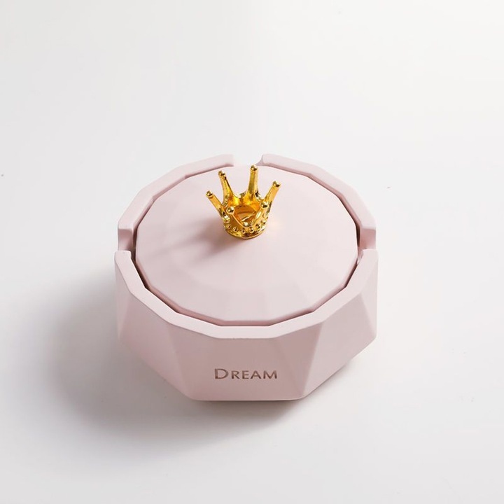 Scrumiera portabila mini, roz, 11x8x3cm, cu capac, set 1 buc.