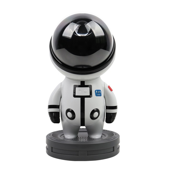 Lampa de veghe copii, proiector galaxie astronaut, argintie, 13x12x25cm, set cu telecomanda