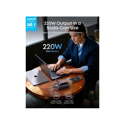 Power bank Anker, 20100mAh, 220W, 1 x USB-A, 2 x USB-C, negru