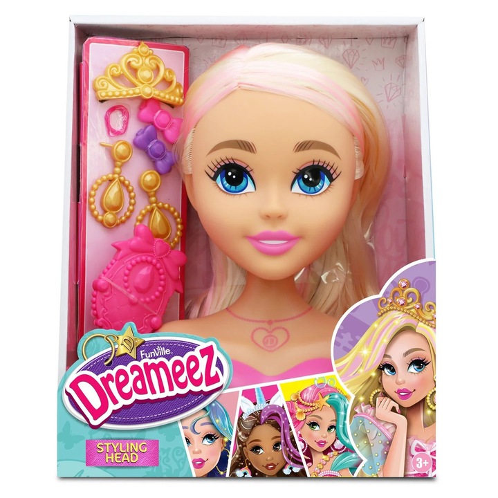 Set de joacă cap de coafat cu accesorii, Dreameez, multicolor, pentru copii 3+