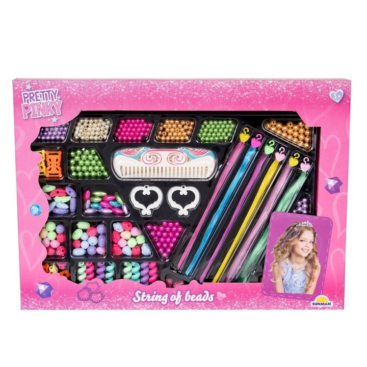 Set margele si extensii pentru par, Avaleea, multicolor, 40x4x28cm