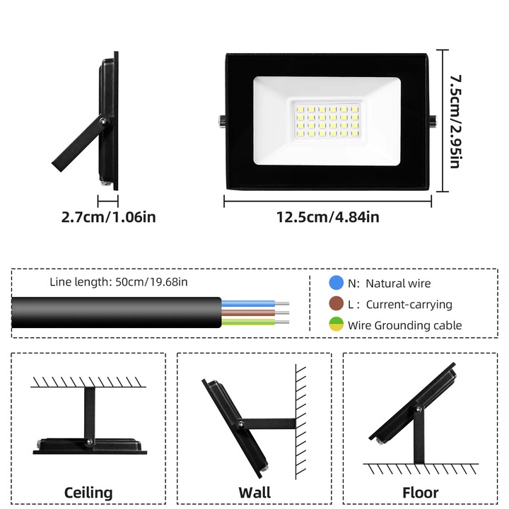 LED reflektor 20W, 3000K, IP66, energiahatékony