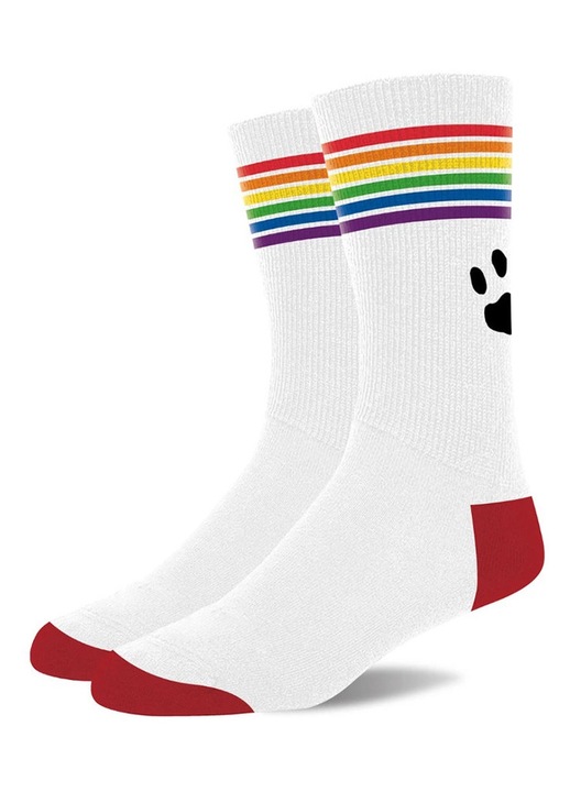 Sosete unisex Prowler Pride, albe cu banda multicolor, logo, marime universala